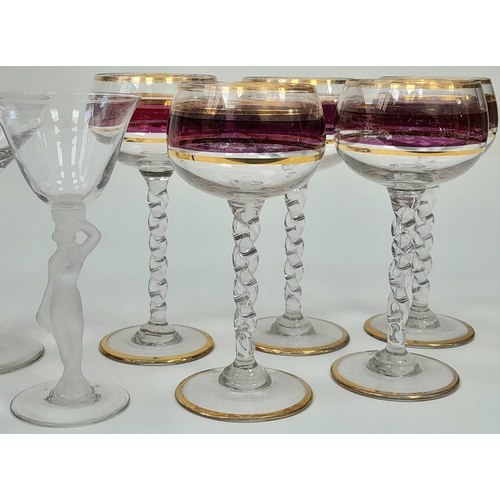 2170 - 10 Collectable vintage shot glasses, including: 5 Sherry glasses, 2 vintage 1930s cocktail glasses R... 