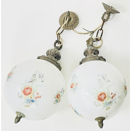 2172 - Two of vintage glass pendant ceiling lights. Appx. 52x19cm. Please see photos for the conditions.