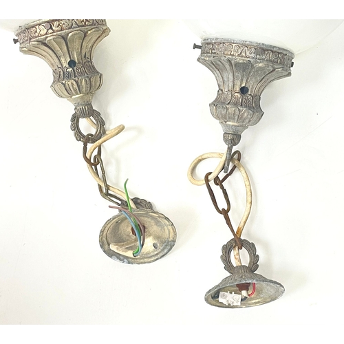 2172 - Two of vintage glass pendant ceiling lights. Appx. 52x19cm. Please see photos for the conditions.