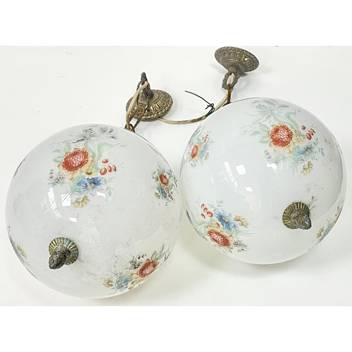 2172 - Two of vintage glass pendant ceiling lights. Appx. 52x19cm. Please see photos for the conditions.