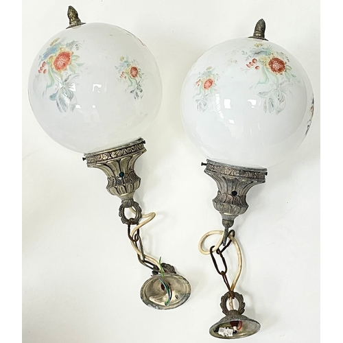 2172 - Two of vintage glass pendant ceiling lights. Appx. 52x19cm. Please see photos for the conditions.