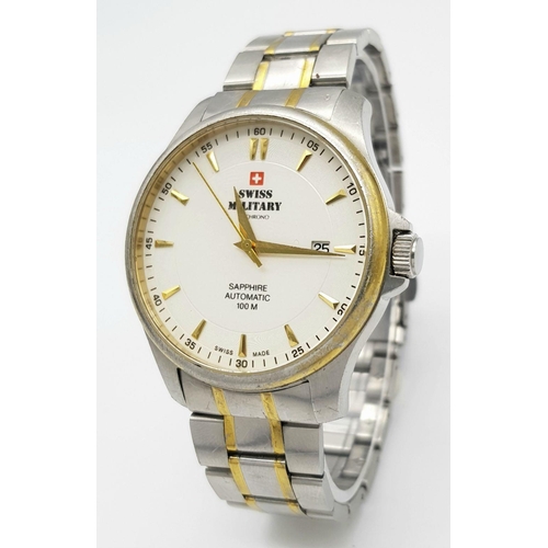 1010 - A Swiss Military Automatic Gents Watch. Stainless steel bracelet and case - 41mm. White dial with da... 