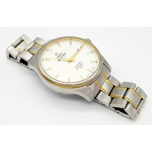 1010 - A Swiss Military Automatic Gents Watch. Stainless steel bracelet and case - 41mm. White dial with da... 