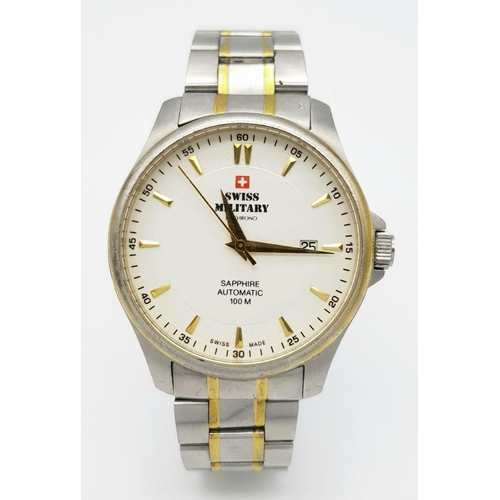 1010 - A Swiss Military Automatic Gents Watch. Stainless steel bracelet and case - 41mm. White dial with da... 