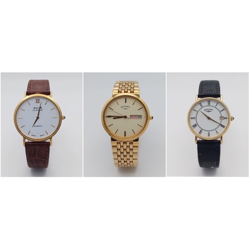 1507 - Three Gents Quartz Watches. 2 x Rotary and an Avia. All in need of a battery so a/f.