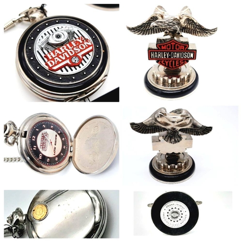 157 - A vintage, rare and collectible HARLEY DAVIDSON – LOW RIDER pocket hunter watch with chain, leather ... 