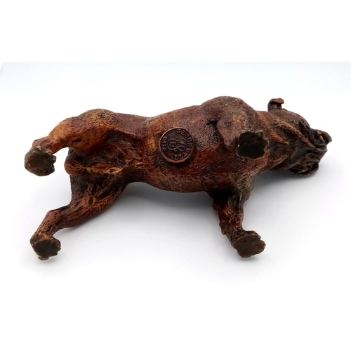 1682 - A Vintage Bronze Bulldog Figure. Markings on base of Geschutzt. 14cm x 8cm.