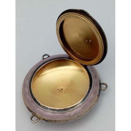 1754 - A Vintage Metallic Lavender Compact. Three hanging hooks. 
5cm.