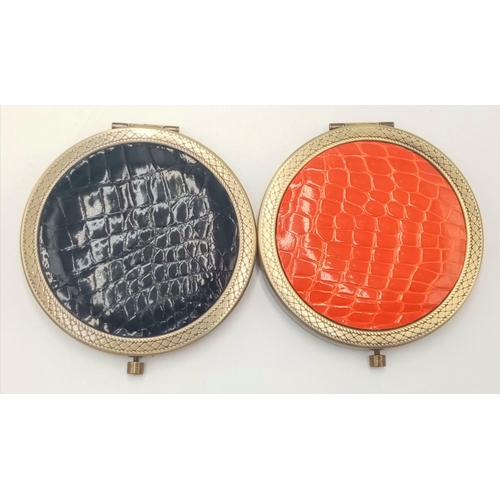 1901 - Two Mock Croc Compacts. Both as new condition. 6.5cm diameter.