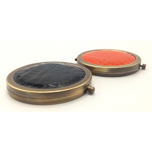 1901 - Two Mock Croc Compacts. Both as new condition. 6.5cm diameter.