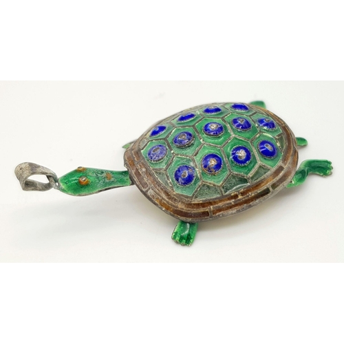 1940 - A Vintage Articulated Turtle Pendant - Enamel Decoration. 5cm.