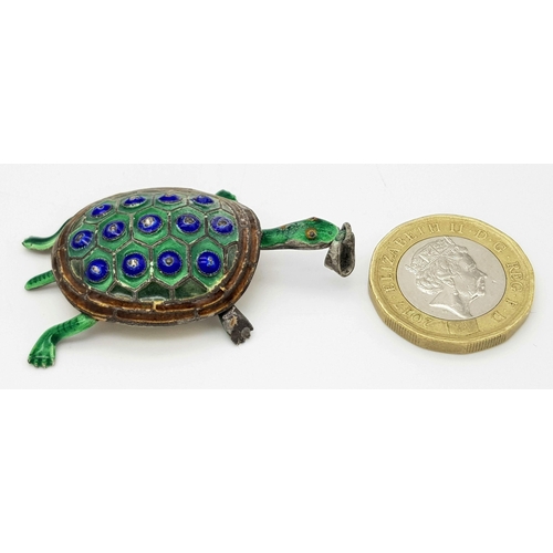 1940 - A Vintage Articulated Turtle Pendant - Enamel Decoration. 5cm.