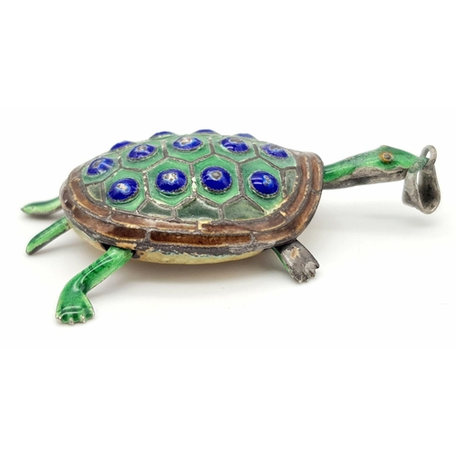 1940 - A Vintage Articulated Turtle Pendant - Enamel Decoration. 5cm.