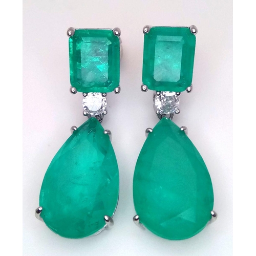 220 - A silver, statement, pair of earrings with green tourmaline in a presentation box. Earrings length: ... 