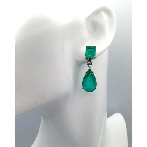 220 - A silver, statement, pair of earrings with green tourmaline in a presentation box. Earrings length: ... 