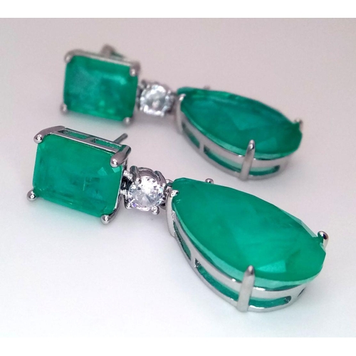 220 - A silver, statement, pair of earrings with green tourmaline in a presentation box. Earrings length: ... 