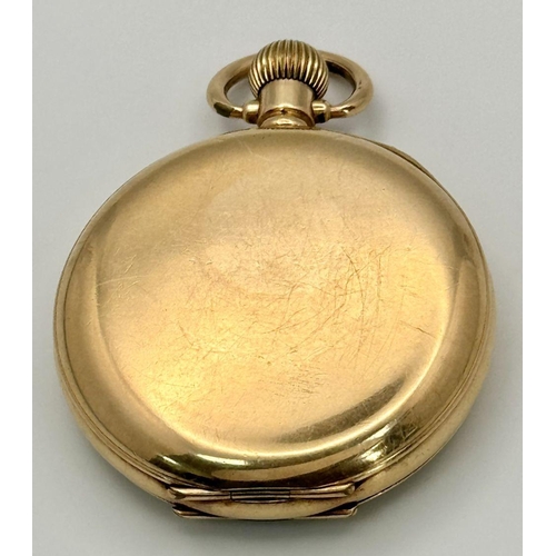 828 - An Antique Gold Plated Waltham Pocket Watch. Top winder. White and pink dial with second sub dial. I... 