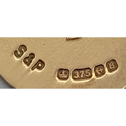 1634 - Two 9K Yellow Gold Pendants - 18 and 21! 2.1g total weight.