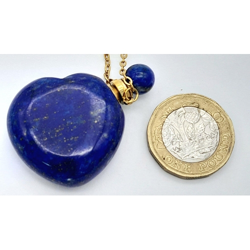 1703 - A lapis lazuli snuff bottle pendant necklace. Necklace approx 57.6cm in length, a 4cm x 3cm pendant ... 