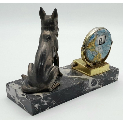 2002 - A Vintage French Alsatian Calendar Desk Piece. Bronze Alsatian on a marble base. Twist calendar in w... 