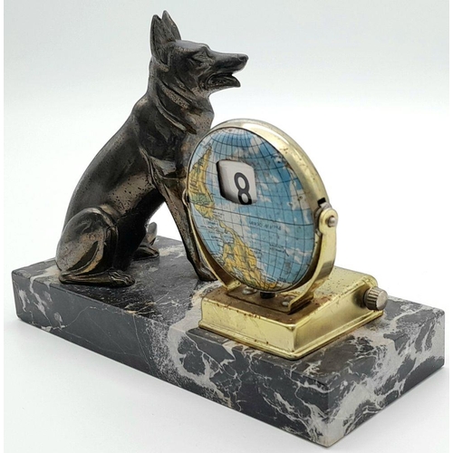 2002 - A Vintage French Alsatian Calendar Desk Piece. Bronze Alsatian on a marble base. Twist calendar in w... 