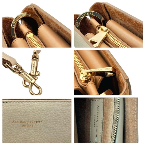 228 - An Aspinal of London Tan and Cream Structured Bag. Cream leather exterior with gold-toned hardware, ... 