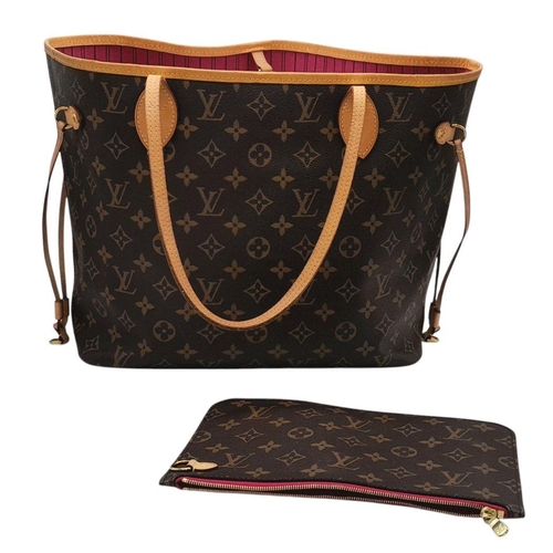 235 - A Louis Vuitton Monogram Neverfull MM Tote Bag with Pochette. Classic LV monogram on brown toile can... 