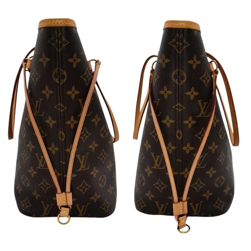 235 - A Louis Vuitton Monogram Neverfull MM Tote Bag with Pochette. Classic LV monogram on brown toile can... 