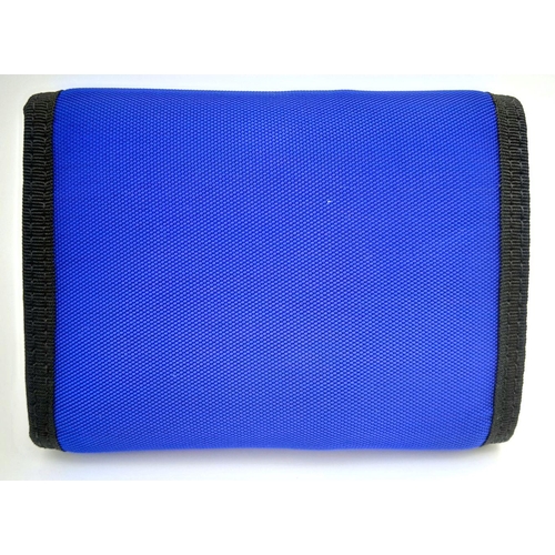 242 - A Balenciaga Nylon Trifold Wallet. Blue and black textile exterior with a velcro closure. Black text... 