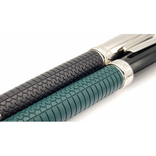 256 - A Wonderful Chopard Pen Set: Chopard palladium plated roller pen and a black lacquer fountain pen wi... 