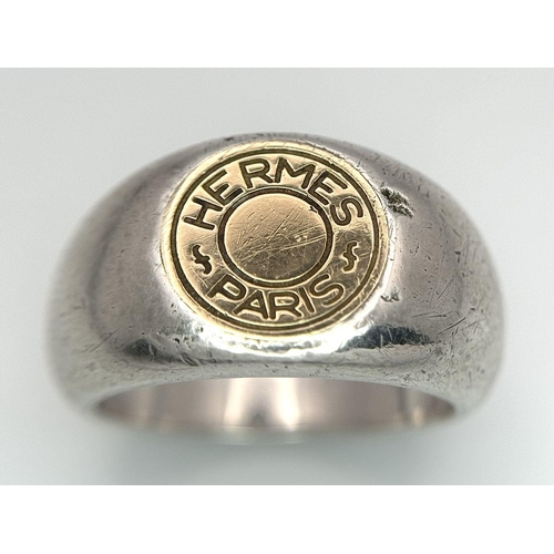 277 - A Hermes Sterling Silver Signet Ring. Size K 1/2. Comes in original Hermes case.  Ref: STK019989