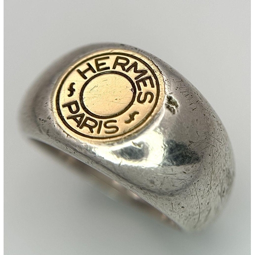 277 - A Hermes Sterling Silver Signet Ring. Size K 1/2. Comes in original Hermes case.  Ref: STK019989