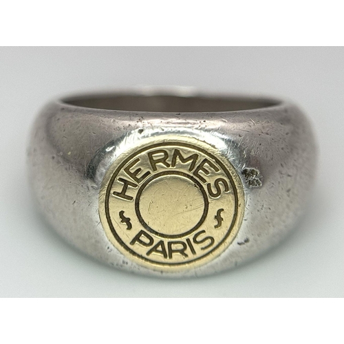 277 - A Hermes Sterling Silver Signet Ring. Size K 1/2. Comes in original Hermes case.  Ref: STK019989