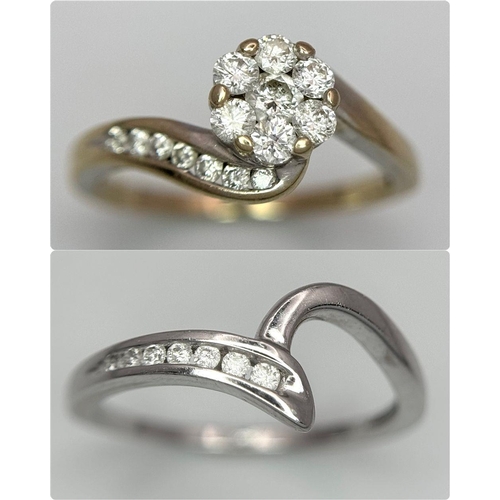 340 - Two 18K White Gold Diamond Crossover Rings: Both size L 1/2. 5g total weight.