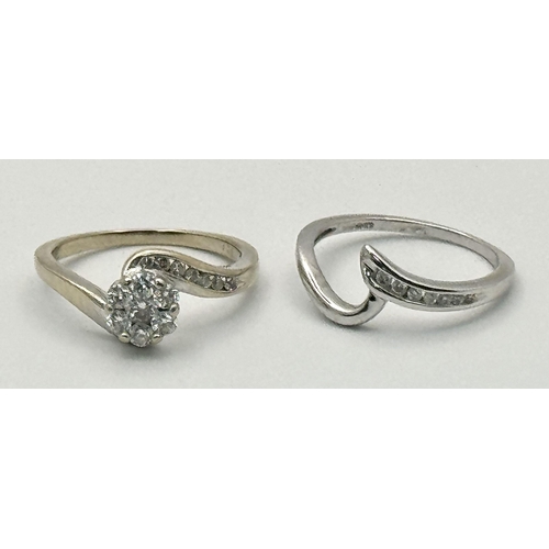 340 - Two 18K White Gold Diamond Crossover Rings: Both size L 1/2. 5g total weight.