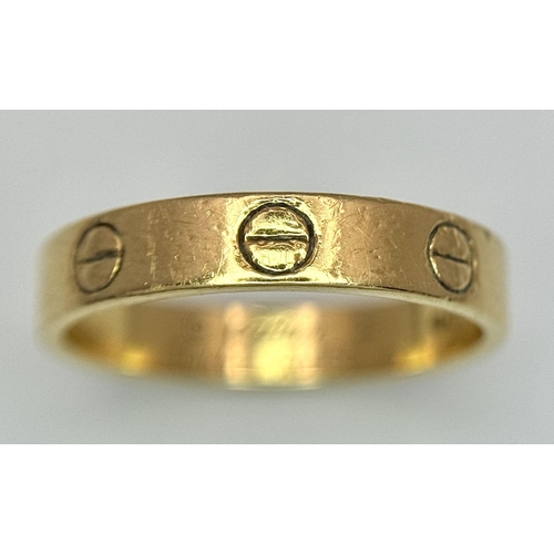 39 - A Cartier 18K Yellow Gold Love Ring. Size L. 3.2g.