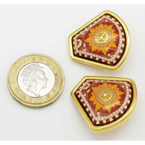 410 - A Pair of Hermes Decorative Enamel Clip-On Earrings.