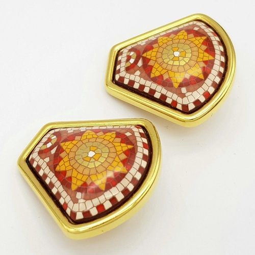 410 - A Pair of Hermes Decorative Enamel Clip-On Earrings.