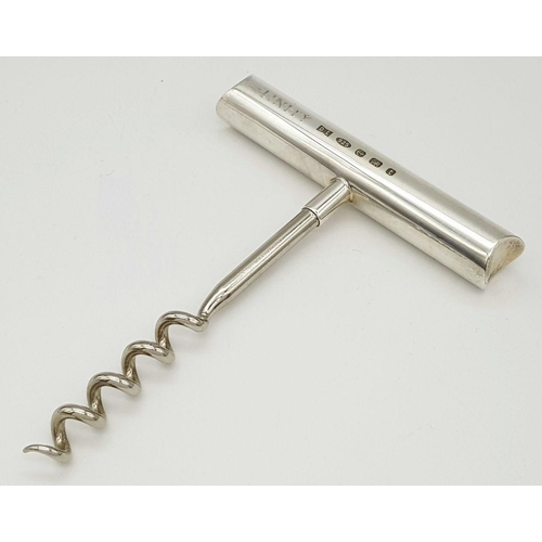 424 - A Vintage Sterling Silver Corkscrew. 11cm x 8cm. 29g.