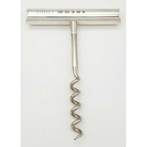 424 - A Vintage Sterling Silver Corkscrew. 11cm x 8cm. 29g.