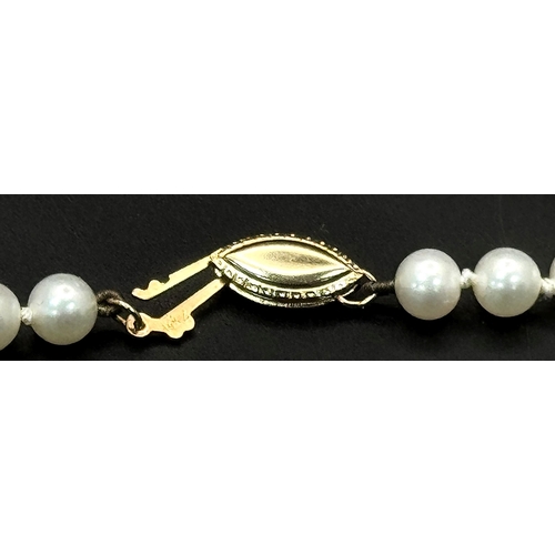 445 - A Pearl Small Bead Necklace with 14K Gold Clasp. 40cm.  Ref: STK019968