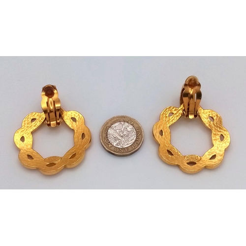 459 - A Pair of Designer Chanel Gold Plated Woven Circular Clip-On Earrings. 5cm x 4cm. Comes in original ... 