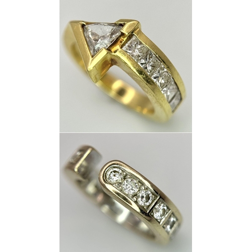 46 - Two 18K Gold Diamond Rings: An 18K yellow gold princess and trillion cut diamond arrowhead ring - 1.... 