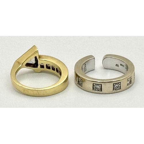 46 - Two 18K Gold Diamond Rings: An 18K yellow gold princess and trillion cut diamond arrowhead ring - 1.... 