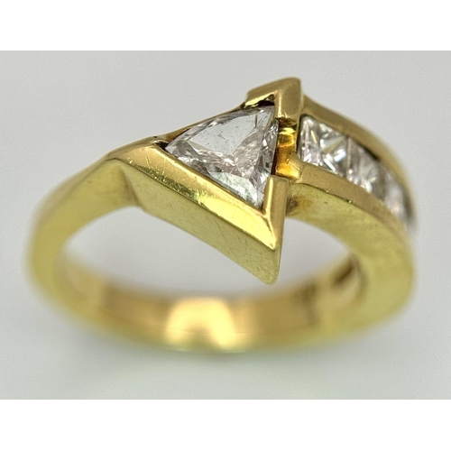 46 - Two 18K Gold Diamond Rings: An 18K yellow gold princess and trillion cut diamond arrowhead ring - 1.... 