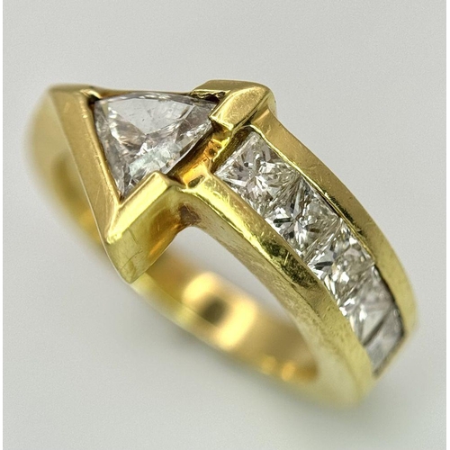 46 - Two 18K Gold Diamond Rings: An 18K yellow gold princess and trillion cut diamond arrowhead ring - 1.... 