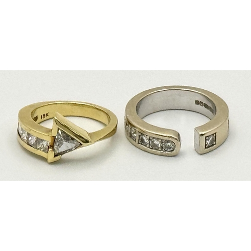 46 - Two 18K Gold Diamond Rings: An 18K yellow gold princess and trillion cut diamond arrowhead ring - 1.... 