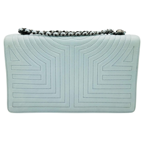 53 - A Chanel Light Sky Blue Korean Garden Flap Bag. Quilted leather exterior with chrome-toned hardware,... 