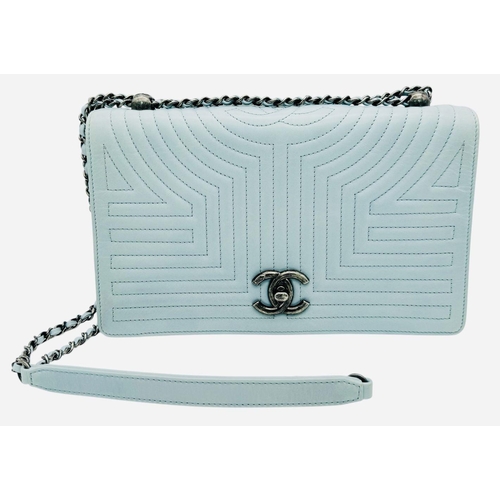 53 - A Chanel Light Sky Blue Korean Garden Flap Bag. Quilted leather exterior with chrome-toned hardware,... 