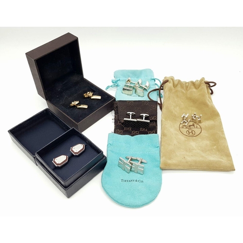 571 - Seven Pairs of Designer Cufflinks: 2 x Dunhill, 1 x Gucci, 1 x Tiffany, 1 x Hermes, 1 x Prada and on... 